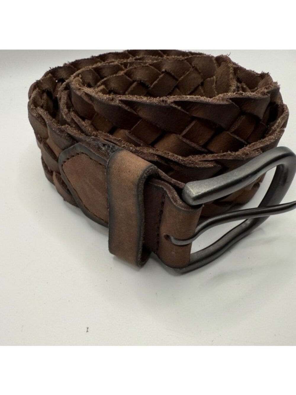 James Campbell Men’s Brown Braided Leather Belt Size 38 Genuine Leather Woven